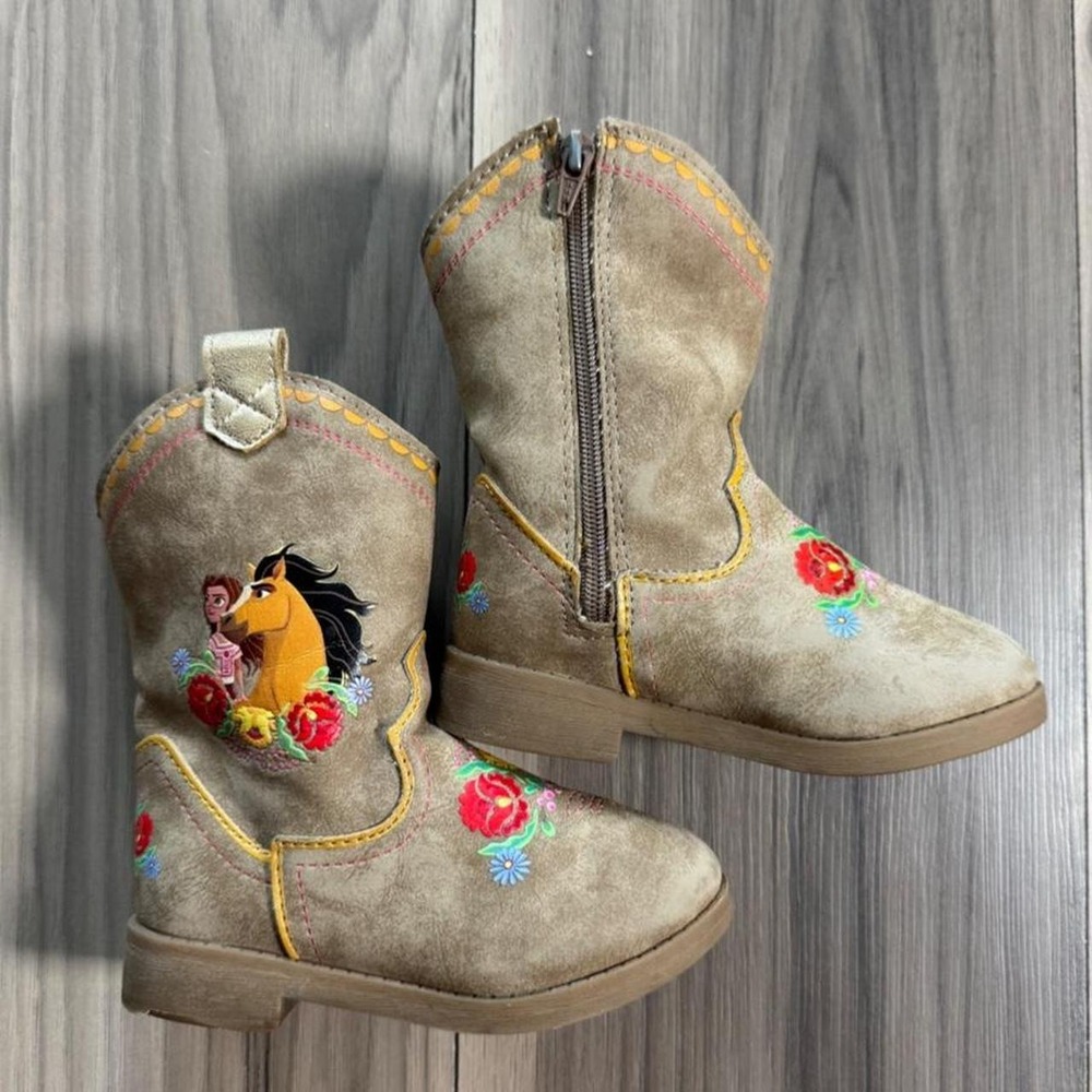 Adorable Disney Spirit Boots in toddler size 7 featuring an embroidered horse